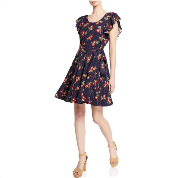NWT w/Defects JILL Jill Stuart Midnight Navy Blue Jacquard Floral Tiered Dress - Picture 2 of 12